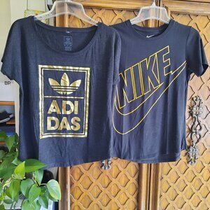ADIDAS/NIKE Goldfoil Short-Sleeve Cotton Tee Bundle - Charcoal/Gold, Size S/M